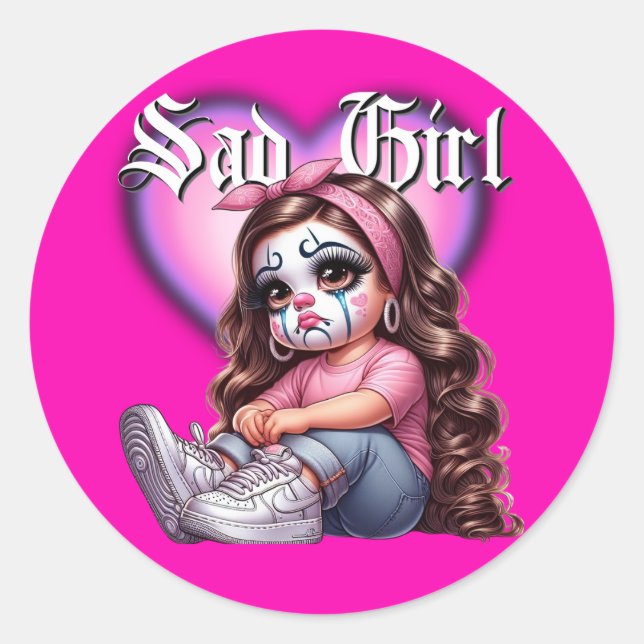 sad girl Graphic Design Classic Round Sticker (Front)