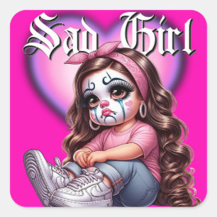 sad girl Graphic Design Square Sticker