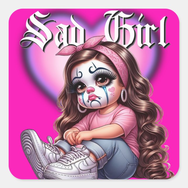 sad girl Graphic Design Square Sticker (Front)