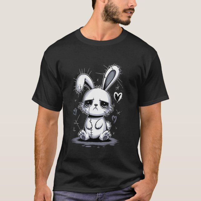 Sad Gothic Bunny Cute Emo Broken Heart T-Shirt (Front)