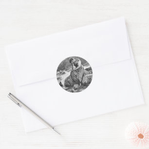 Sad Gothic Woman Vintage Sympathy Art Illustration Classic Round Sticker