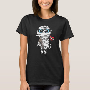 Sad Halloween Mummy Kid With Cat And Bandaged Ball T-Shirt