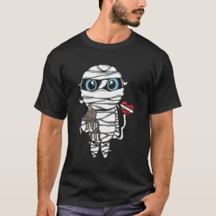 Sad Halloween Mummy Kid With Cat And Bandaged Ball T-Shirt