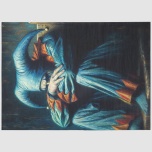 Sad Jester In Blue and Orange  Tissue Paper