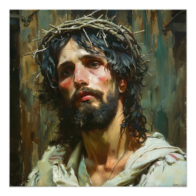 Sad Jesus in Crown Photo Print (Front)
