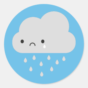Sad Kawaii Rain Cloud Classic Round Sticker
