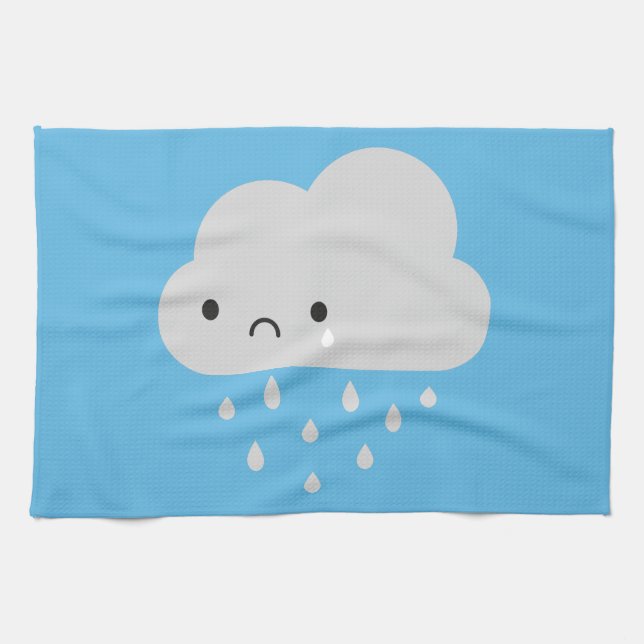 Sad Kawaii Rain Cloud Tea Towel (Horizontal)