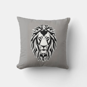 Sad lion black and white decal gray background  cushion