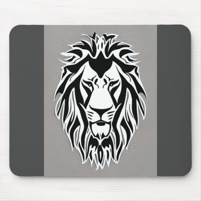 Sad lion black and white decal grey background mouse pad (Front)