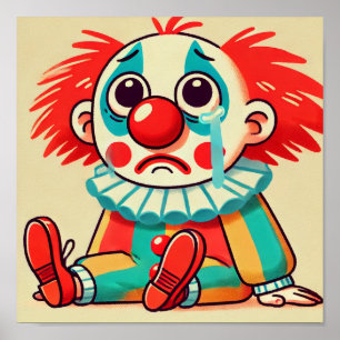 Sad Little Cute Cartoon Clown Crying Poster