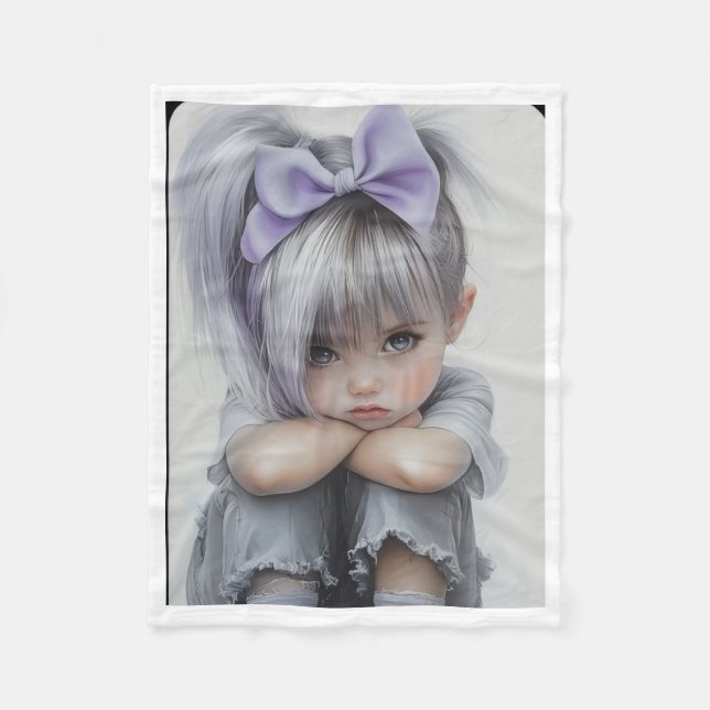 Sad Little Girl Purple Bow Blanket (Front)