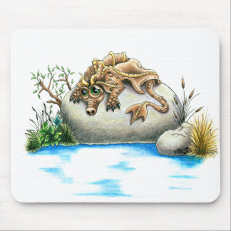 Sad little rock dragon mouse pad