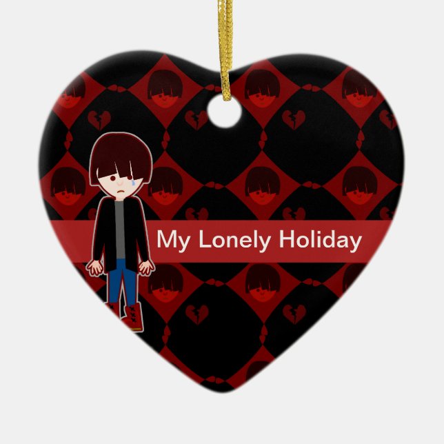 Sad Lonely Emo Boy Ceramic Tree Decoration (Front)