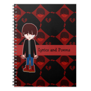 Sad Lonely Emo Boy Fun Cartoon Art Design Spiral Notebook