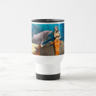 Sad Mermaid and Dolphin Travel Mug