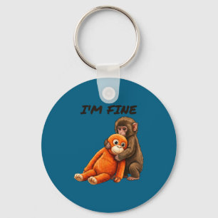 Sad monkey punch meme with an orange toy i'm fine  key ring