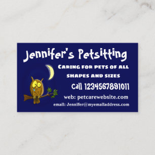 Sad owl with tear and moon missing you cartoon business card