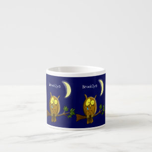 Sad owl with tear and moon missing you cartoon espresso cup