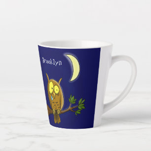 Sad owl with tear and moon missing you cartoon latte mug