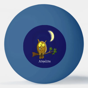 Sad owl with tear and moon missing you cartoon ping pong ball