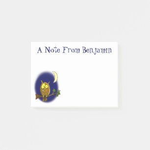 Sad owl with tear and moon missing you cartoon post-it notes