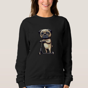 Sad Pug Riding Scooter Funny Cartoon Dog Sweatshirt