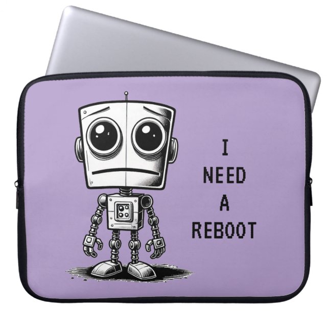 Sad Robot – I Need A Reboot Laptop Sleeve (Front)