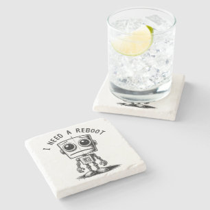 Sad Robot – I Need A Reboot Stone Coaster