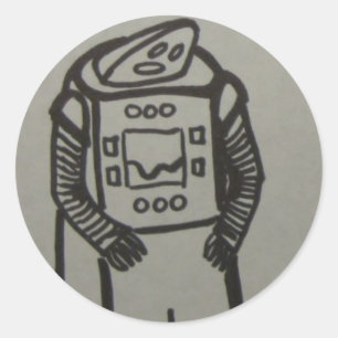 sad robot son classic round sticker