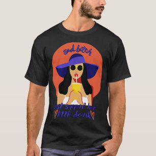 Sad Sipping Her little Drink Cute Funny Girlboss T-Shirt