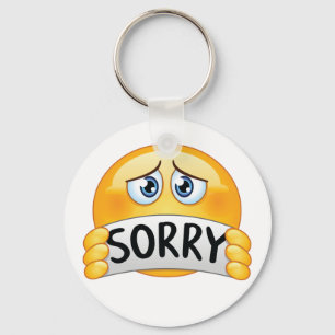 Sad Sorry Emoji Face Holding Apology Sign Key Ring