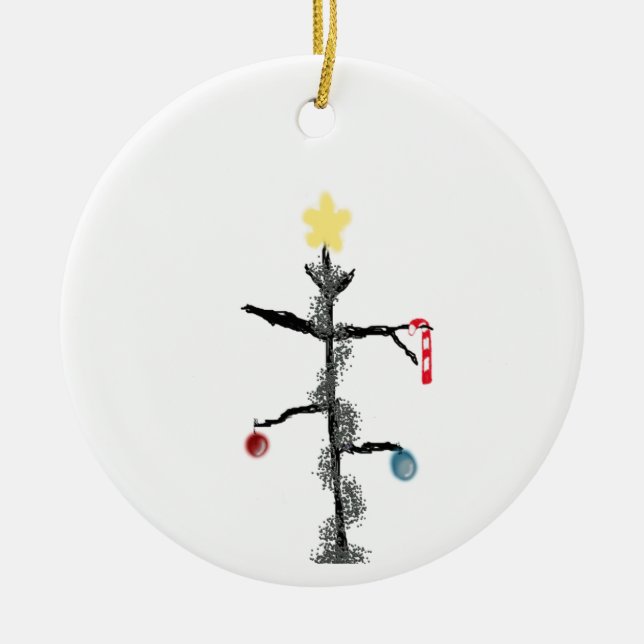 Sad Spindly Christmas Tree Folk Art Ornament (Front)
