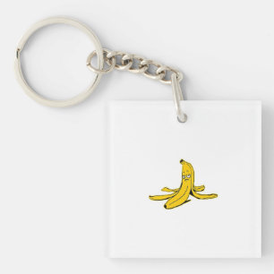 Sad Squished Banana Cartoon Illustration Key Ring
