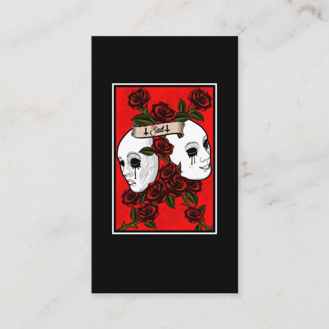 Sad Theater Mask Flowers Pastel Goth Business Card (Front)