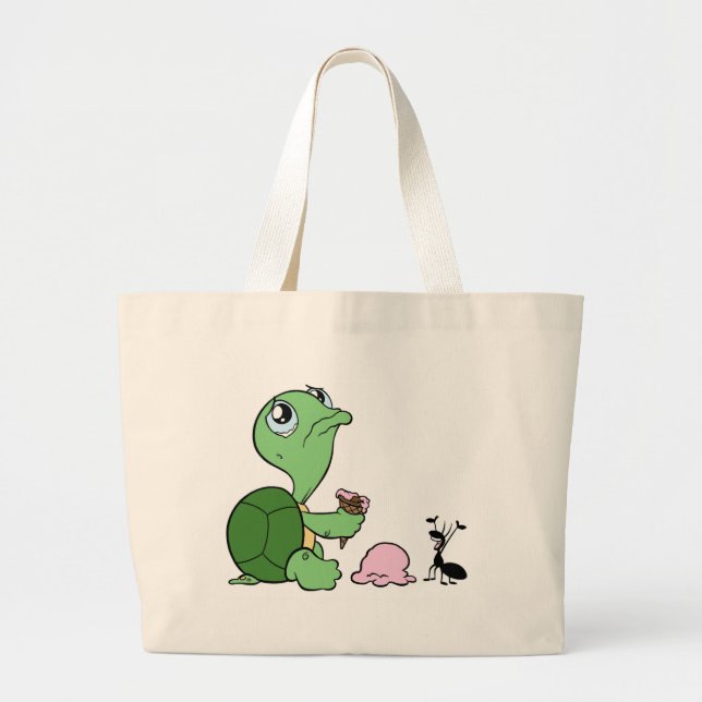 Sad Turtle Happy Ant Large Tote Bag (Front)
