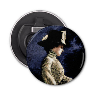 Sad Vintage Victorian Woman with Feather Hat Bottle Opener