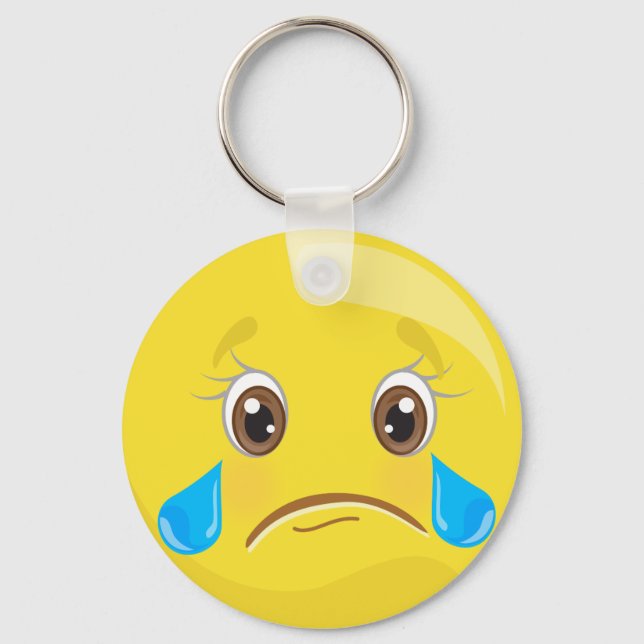 Sad With Tears Emoticon Keychain (Front)