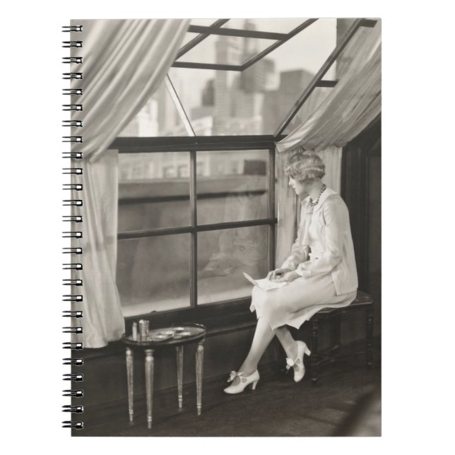 Sad woman staring out window1940s, woman, vintage, notebook (Front)