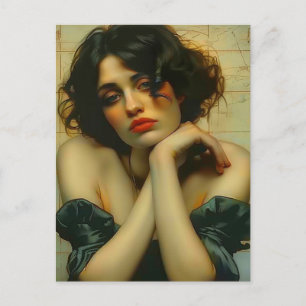 Sad Woman with her hands on her face Mixed Media  Postcard