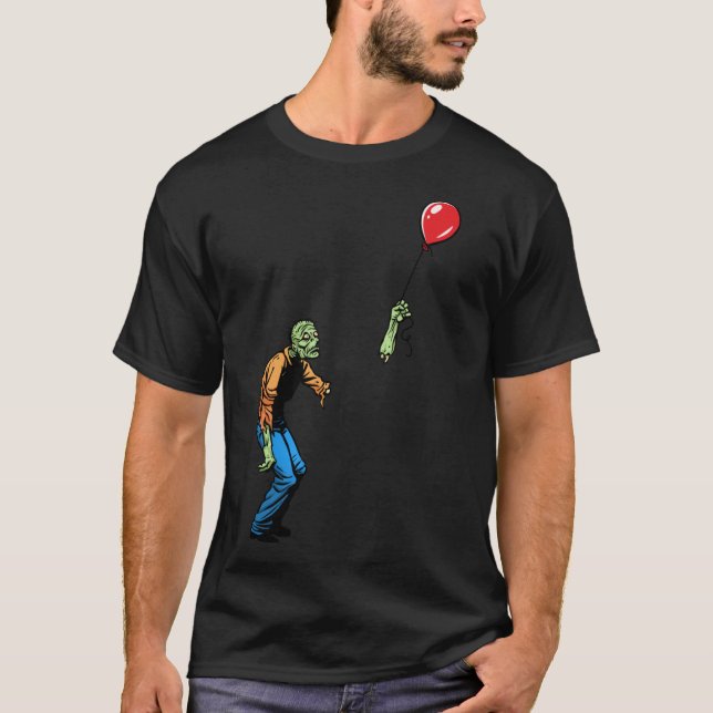 Sad Zombie with Balloon funny funny T-Shirt (Front)