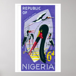 Saddle-Billed Stork Illustration Nigeria 1960s-70s Poster