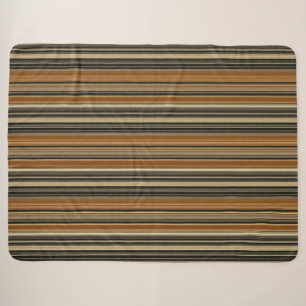 Saddle Brown and Black Striped Pattern Sherpa Blanket