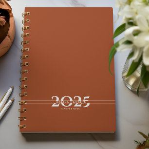 Saddle Brown Overlapping Text Split Year Weekly Planner