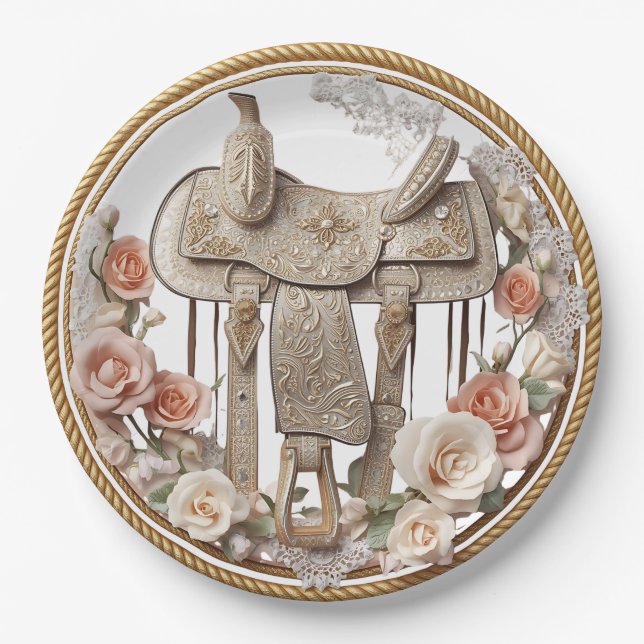 Saddle & Sparkle – Western Wedding Paper Plates (Front)