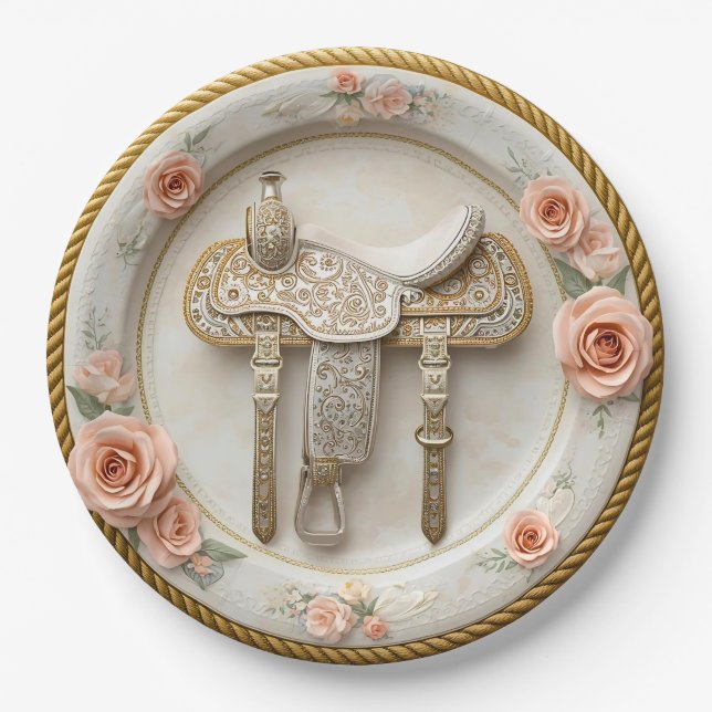 Saddle & Sparkle – Western Wedding Paper Plates (Front)