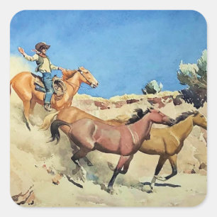 “Saddle Stock” Western Art by Maynard Dixon Square Sticker
