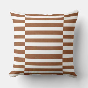 Saddle Tan and White Staggered Thick Lines Cushion