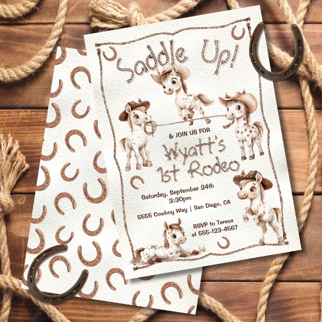 Saddle up 1st Rodeo Herd Ponies Cowboy Birthday Invitation (Creator Uploaded)