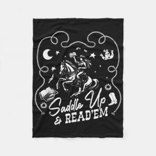Saddle Up And Readem, Retro Cowgirl Reading, Book  Fleece Blanket