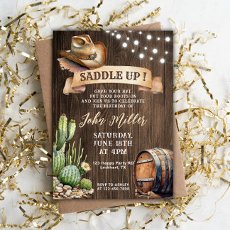 Saddle Up Birthday - Western Cowboy Hat & Cactus Invitation